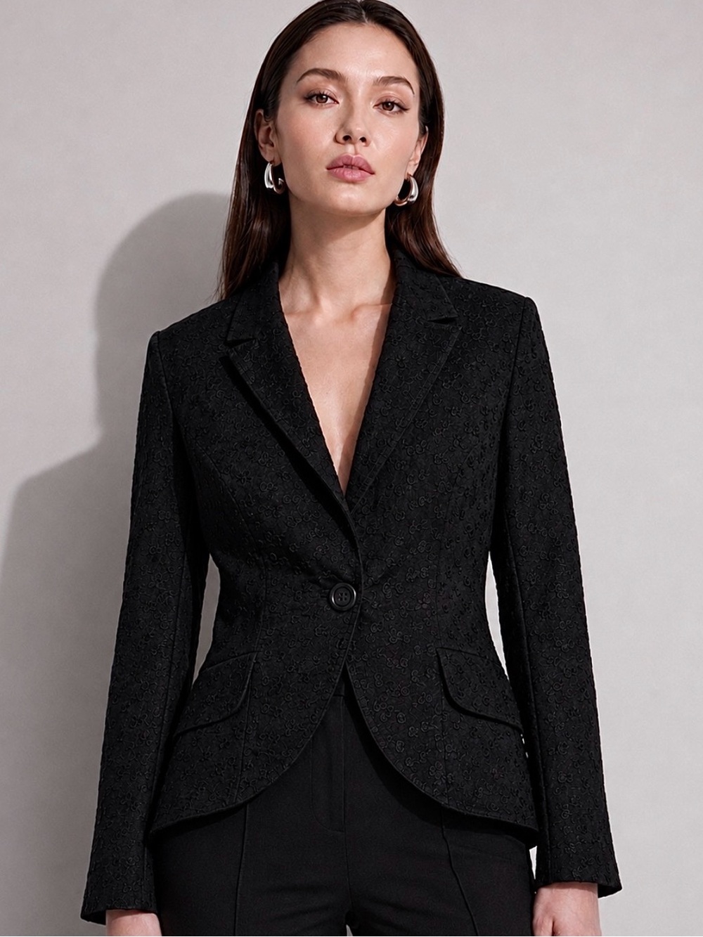 SMYTHE Black Floral Embroidered One-Button Blazer Jacket Size XS/S